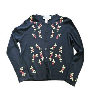 Vtg Joseph A Embroidered Floral Cardigan Sweater Womens M Cottagecore Boho Gma